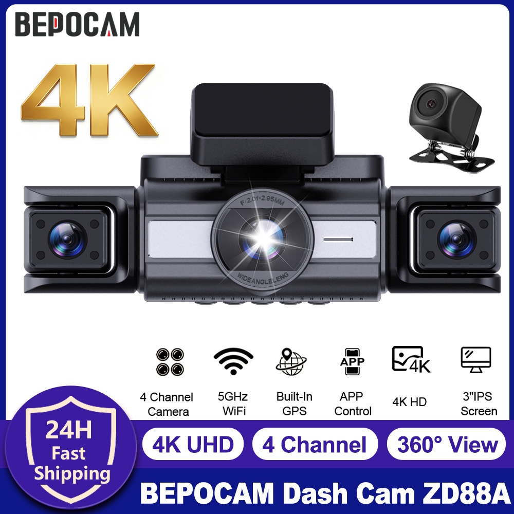 Panoramic Dash Cam 360 - Видеорегистратор BEPOCAM 4K с 4 каналами,