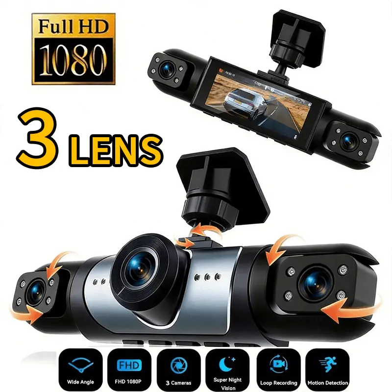 Panoramic Dash Cam 360 - 360 ° Панорамная трехканальная видеокамера для