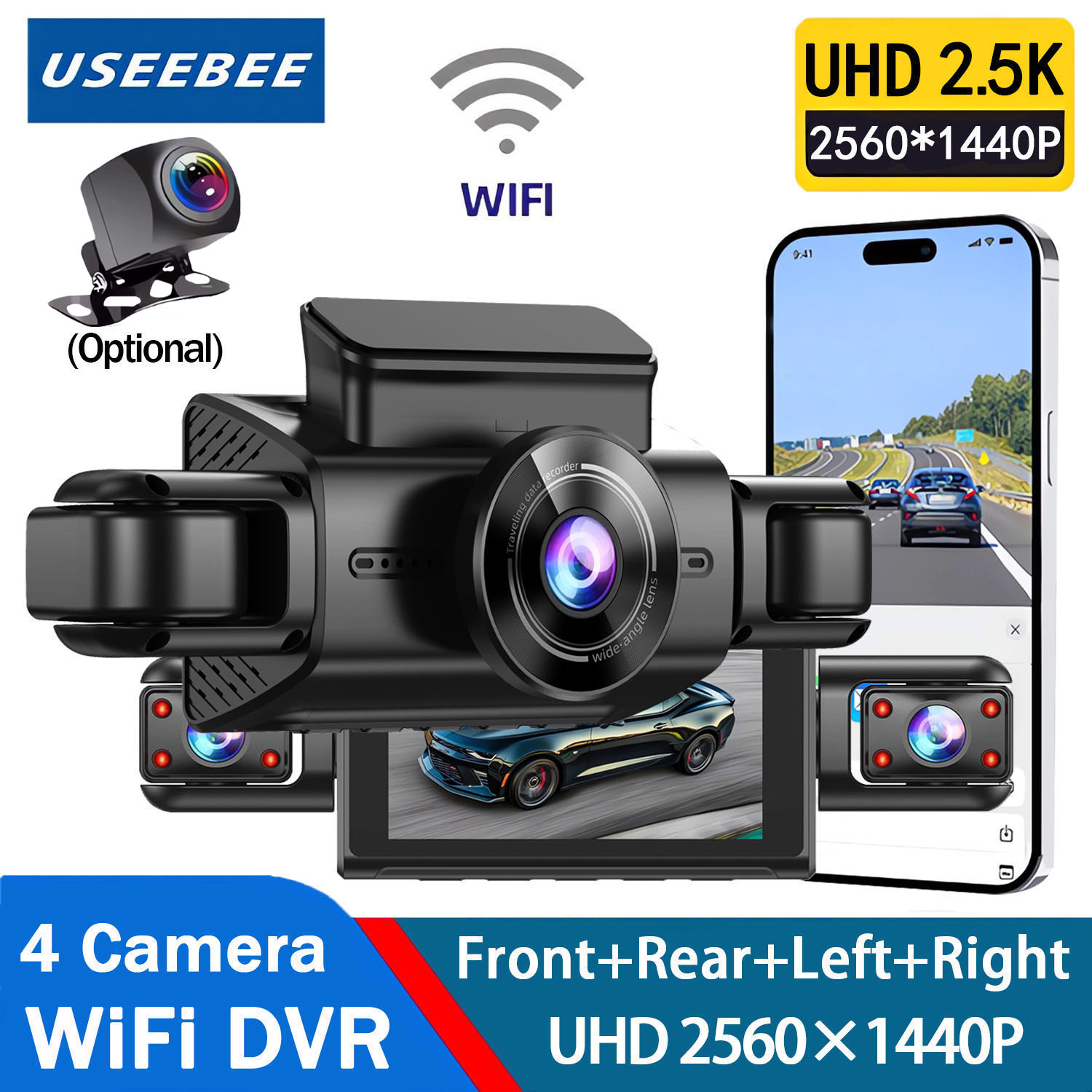 Panoramic Dash Cam 360 - 360-градусный 4-камерный видеорегистратор Автомобильный видеорегистратор Wi-Fi